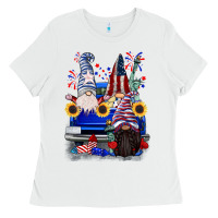 White 4th of July gnomes truck Ladies Tee - CowGirlArtShop