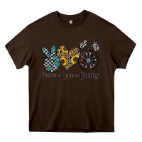 Chocolate Brown peace love racing Heavy Core Tee - CowhideDigitalArt