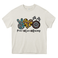 Cream peace love racing Heavy Core Tee - CowhideDigitalArt