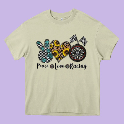 Peace Love Racing Heavy Core Tee Designed By Cowhidedigitalart