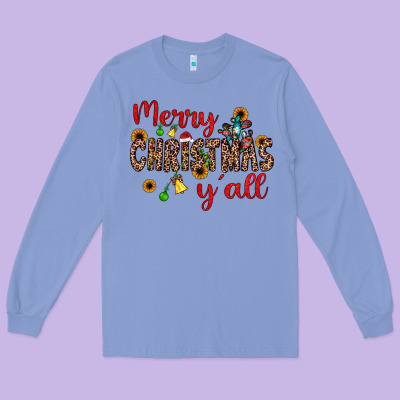 Merry Christmas Y'all Long Sleeve Tee Designed By Jahusdesignshop