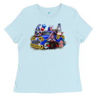 Baby Blue 4th of July gnomes with truck Ladies Tee - CowGirlArtShop