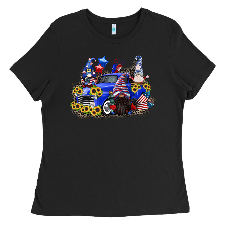 4th Of July Gnomes With Truck Ladies Tee by CowGirlArtShop | Teevron