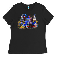 Black 4th of July gnomes with truck Ladies Tee - CowGirlArtShop