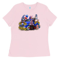 Bubblegum Pink 4th of July gnomes with truck Ladies Tee - CowGirlArtShop