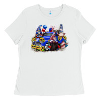 White 4th of July gnomes with truck Ladies Tee - CowGirlArtShop