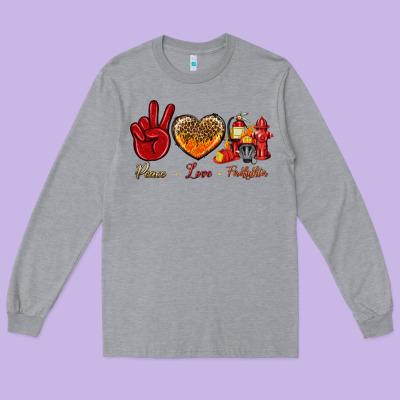 Peace Love Firefighter Long Sleeve Tee Designed By Nancycooperartshop