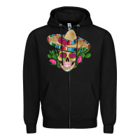 Black mexican skull sombrero roses cactus serape Zipper Hoodie - Artiststas