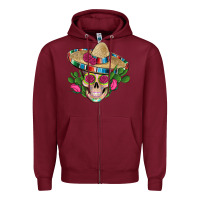Burgundy mexican skull sombrero roses cactus serape Zipper Hoodie - Artiststas