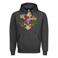 Charcoal Heather mexican skull sombrero roses cactus serape Zipper Hoodie - Artiststas