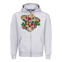Heather Grey mexican skull sombrero roses cactus serape Zipper Hoodie - Artiststas