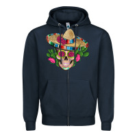 Navy mexican skull sombrero roses cactus serape Zipper Hoodie - Artiststas