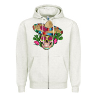 Oatmeal Heather mexican skull sombrero roses cactus serape Zipper Hoodie - Artiststas