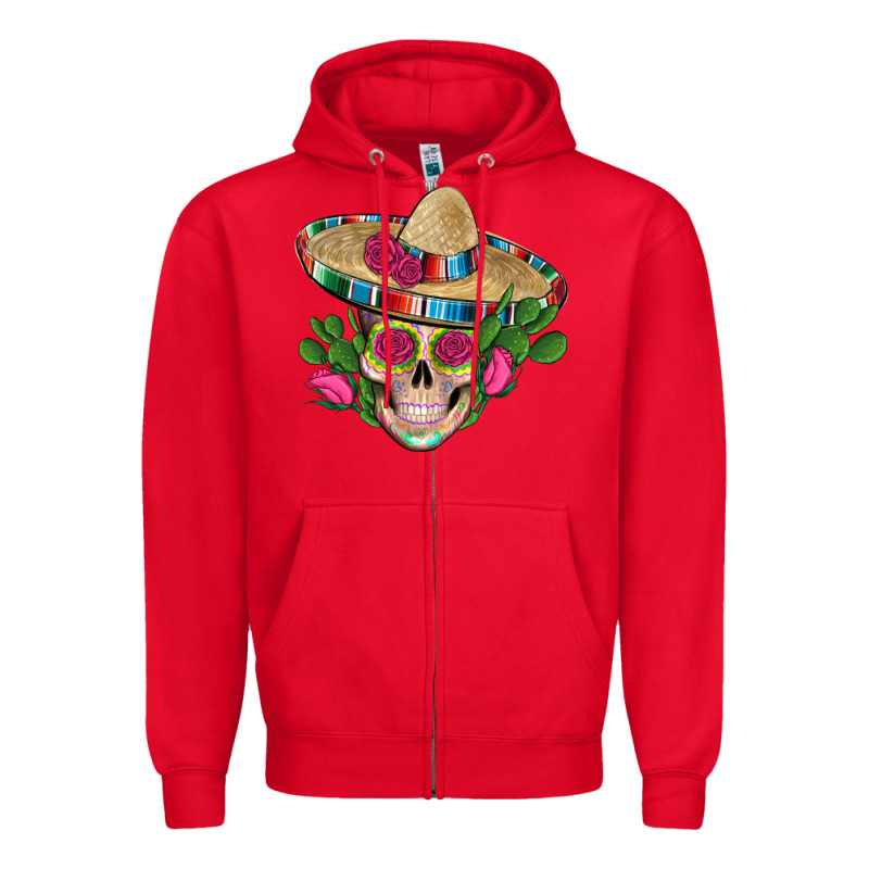 Mexican Skull Sombrero Roses Cactus Serape Zipper Hoodie by Artiststas | Teevron