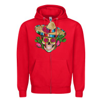 Red mexican skull sombrero roses cactus serape Zipper Hoodie - Artiststas
