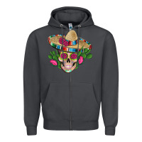 Smoke mexican skull sombrero roses cactus serape Zipper Hoodie - Artiststas