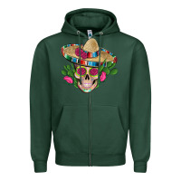 Sports Green mexican skull sombrero roses cactus serape Zipper Hoodie - Artiststas