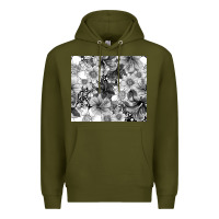 Army Green black and white floral Premium Hoodie - TumblerDesignByShophia