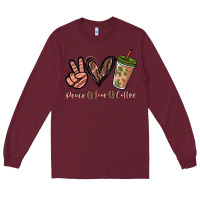 Burgundy peace love coffee Long Sleeve Tee - NancyCooperArtShop