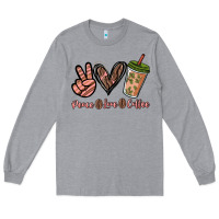 Heather Grey peace love coffee Long Sleeve Tee - NancyCooperArtShop