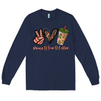 Navy peace love coffee Long Sleeve Tee - NancyCooperArtShop