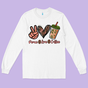 Peace Love Coffee Long Sleeve Tee Designed By Nancycooperartshop