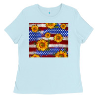 Baby Blue 4th of July USA flag sunflower 20oz tumbler Ladies Tee - Neo Western
