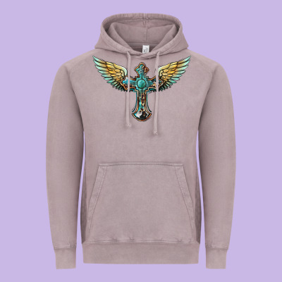Western Cross Wings Vintage Hoodie Designed By Barkaloodesign