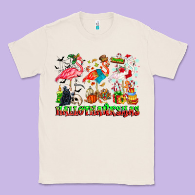 Happy Hallothanksmas Flamingo Classic Tee Designed By Cowhidedigitalart