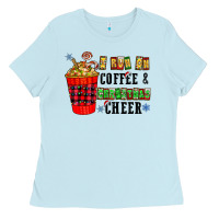 Baby Blue I Run On Coffee & Christmas Cheer Ladies Tee - CowhideDigitalArt