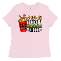 Bubblegum Pink I Run On Coffee & Christmas Cheer Ladies Tee - CowhideDigitalArt