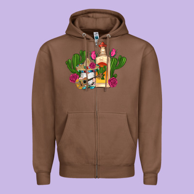 Mexican Tequila Gnomes Guitar Roses Cactus Serape Zipper Hoodie Designed By Artiststas