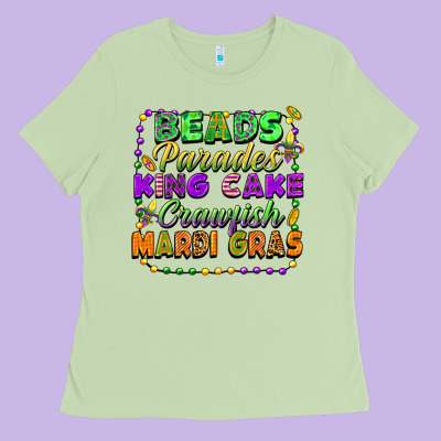 Beads Parades King Cake Crawfish Mardi Gras Ladies Tee Designed By Fadigitalartstudio