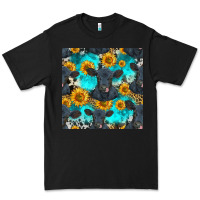 Black black angus and sunflowers seamless pattern Premium Tee - HRA Design Shop