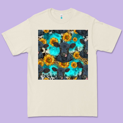 Black Angus And Sunflowers Seamless Pattern Premium Tee Designed By Hra Design Shop