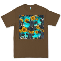 Cacao black angus and sunflowers seamless pattern Premium Tee - HRA Design Shop