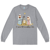 Heather Grey o come let us adore him Long Sleeve Tee - MaliasSmallBusiness