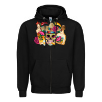 Black mexican skull sombrero tequila bottle paper roses Zipper Hoodie - Artiststas