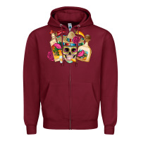 Burgundy mexican skull sombrero tequila bottle paper roses Zipper Hoodie - Artiststas
