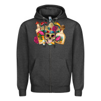 Charcoal Heather mexican skull sombrero tequila bottle paper roses Zipper Hoodie - Artiststas