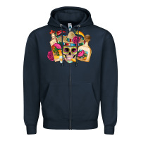 Navy mexican skull sombrero tequila bottle paper roses Zipper Hoodie - Artiststas