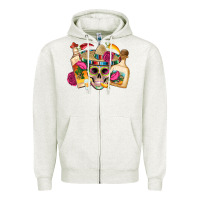 Oatmeal Heather mexican skull sombrero tequila bottle paper roses Zipper Hoodie - Artiststas
