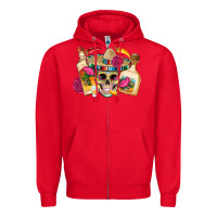 Red mexican skull sombrero tequila bottle paper roses Zipper Hoodie - Artiststas