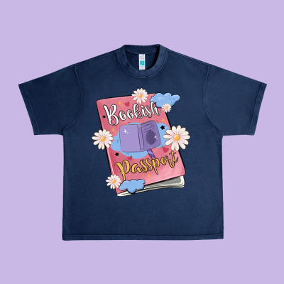 Bookish Passport Urban Heavy Tee Designed By Maliassmallbusiness