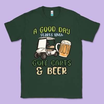 A God Day Starts With Golf Carts And Beer Classic Tee Designed By Maliassmallbusiness