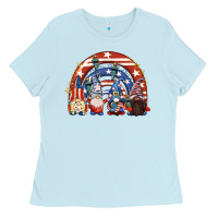 Baby Blue 4th of July rainbow with gnomes Ladies Tee - CowGirlArtShop