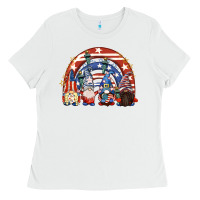 White 4th of July rainbow with gnomes Ladies Tee - CowGirlArtShop