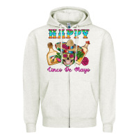 Oatmeal Heather Happy Cinco De Mayo Mexican Skull Tequila Bottle Roses Cactus Zipper Hoodie - Artiststas