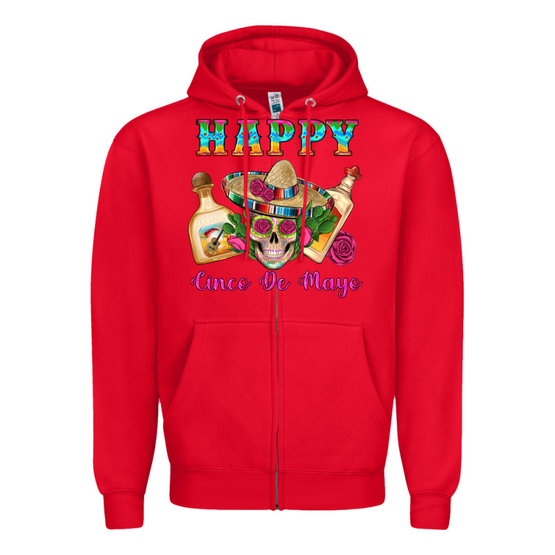 Happy Cinco De Mayo Mexican Skull Tequila Bottle Roses Cactus Zipper Hoodie by Artiststas | Teevron