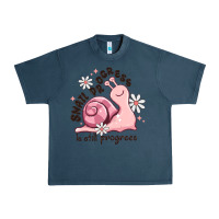 Midnight Navy snail progress is stil progress Urban Heavy Tee - MaliasSmallBusiness